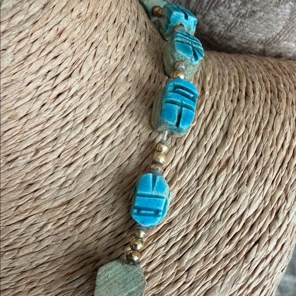 Turquoise scarab  and Silver Beaded Necklace - Picture 5 of 10